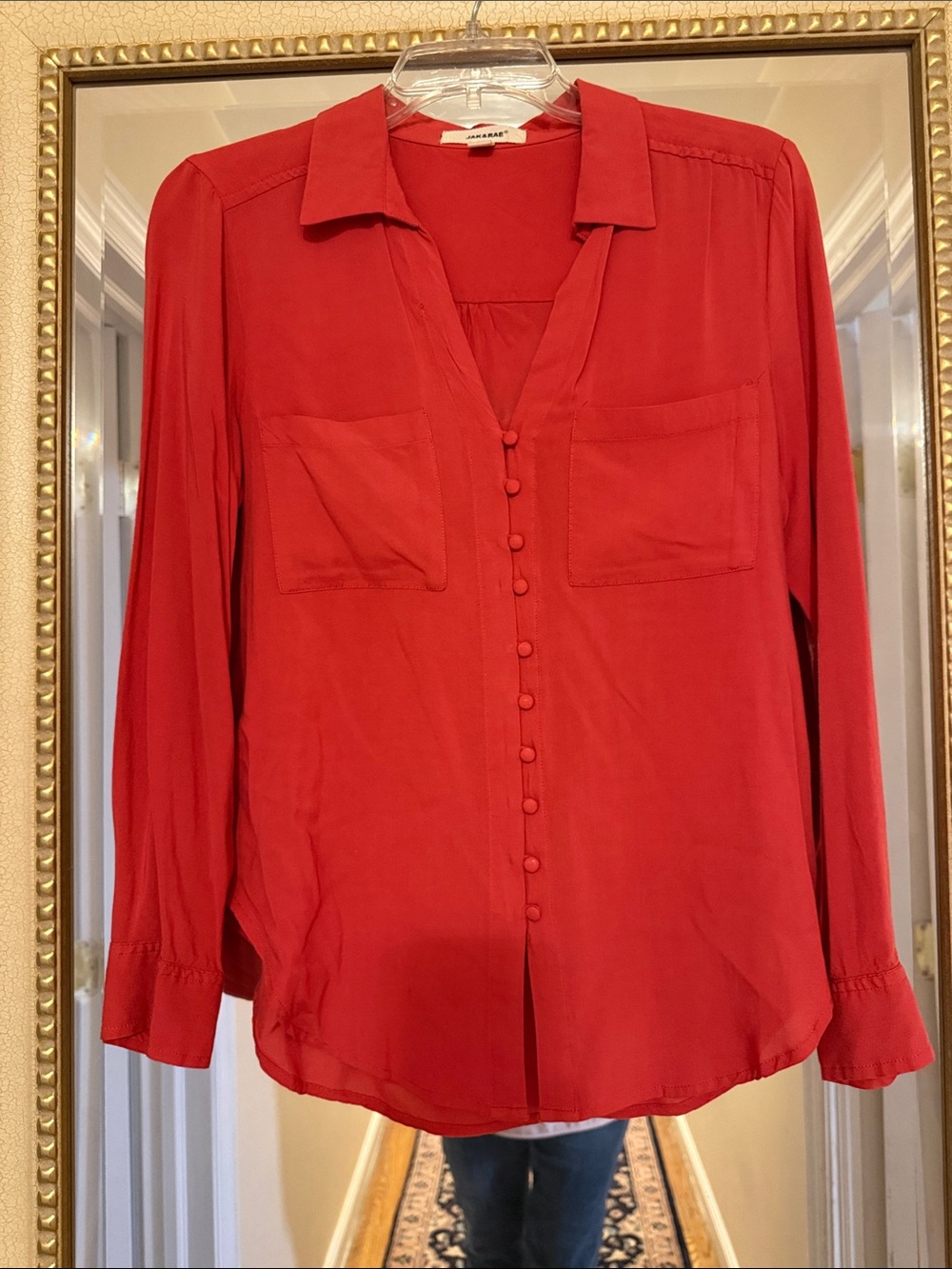 Classic Red Button-Front Collared Shirt